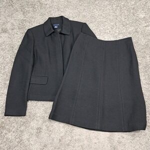 Ann Taylor Womens Black 100% Wool Textured Skirt Suit Set Jacket & Skirt Size 6